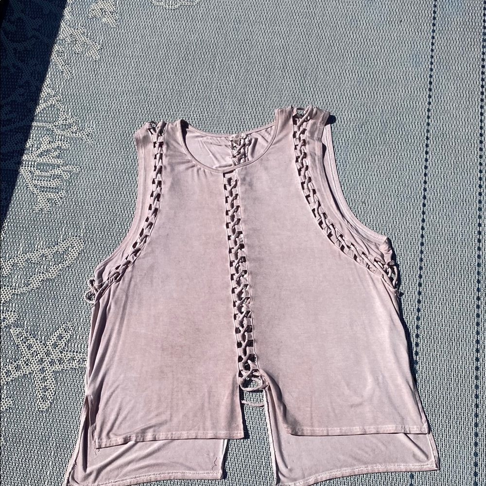 POL Pink Cut Out Tie Front Tank Top